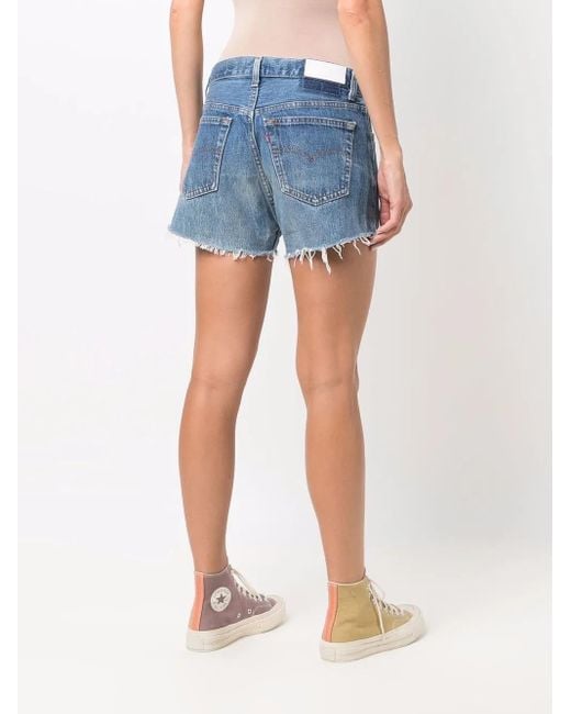 Re/done Blue Raw Cut Denim Shorts