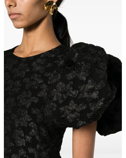 ROTATE BIRGER CHRISTENSEN Black 3d Jacquard Puff-sleeve Midi Dress