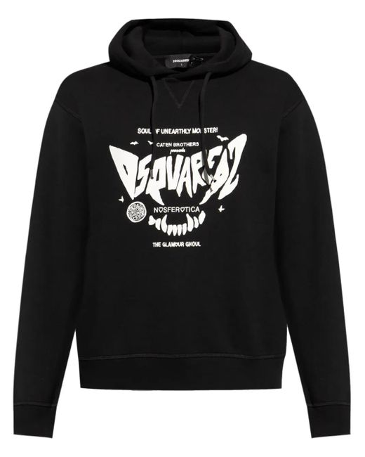 DSquared² Black Logo-Print Cotton Hoodie for men