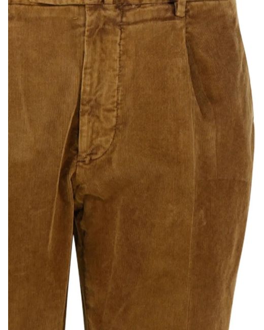 Santaniello Brown Pleated Corduroy Trousers for men