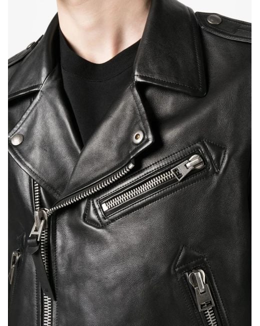Tom Ford Black Off-Centre Leather Jacket for men
