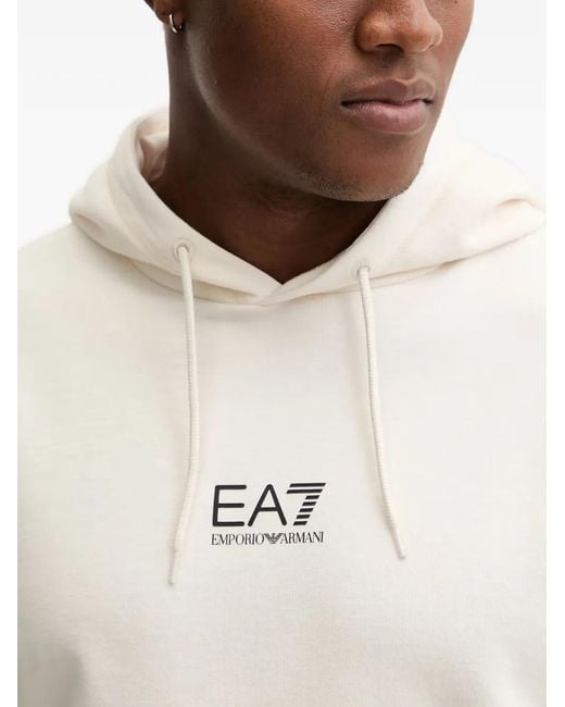 EA7 White Logo-Print Drawstring Hoodie for men
