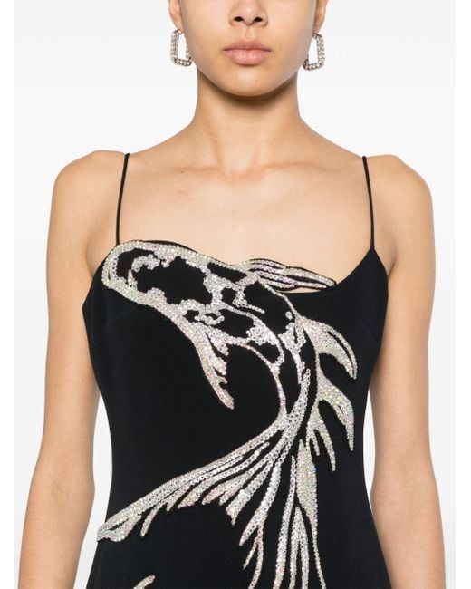 David Koma Black Koi Fish-Appliqué Midi Dress