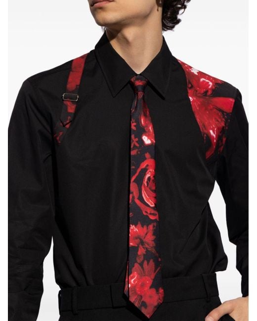 Alexander McQueen Red Floral Print Silk Tie for men