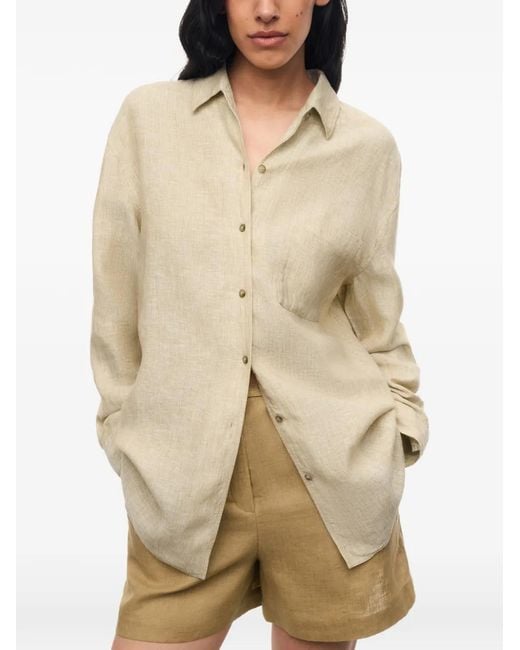12 STOREEZ White Gelato Chest-Pocket Linen Shirt