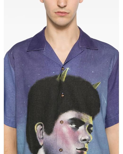 Carne Bollente Blue Graphic-Print Short-Sleeve Shirt