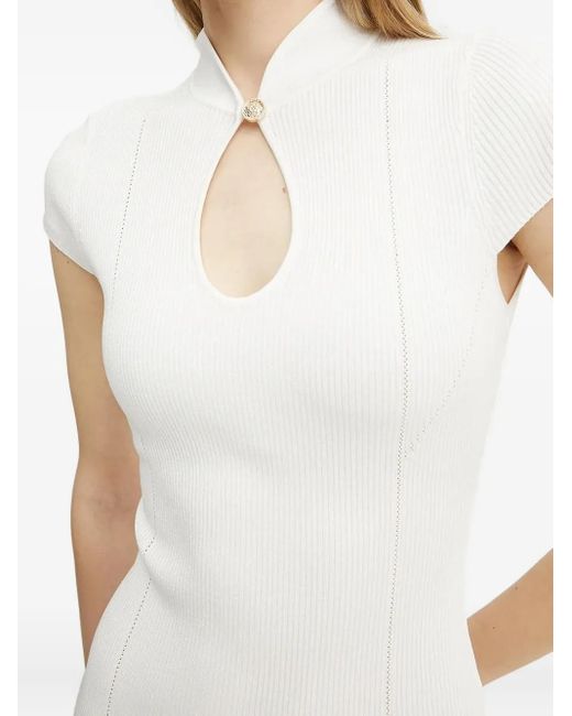 Guess Geribbelde Mini-Jurk Met Keyhole-Detail in het White