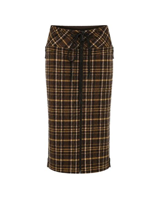DSquared² Brown Tartan-Pattern Front-Zip Midi Skirt