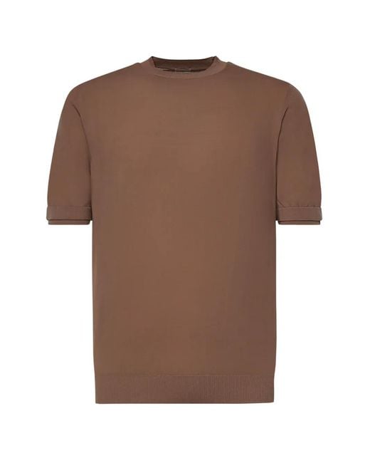 Eleventy Brown Short-Sleeve Ribbed-Trim Top for men