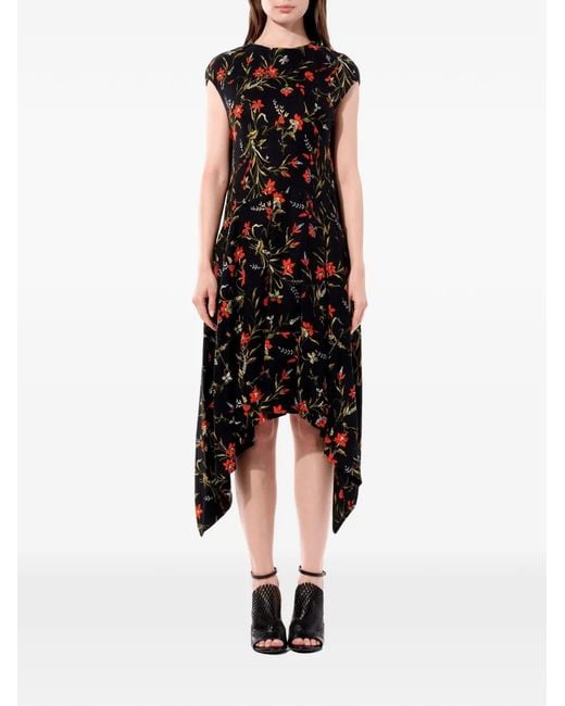Balenciaga Black Floral-Print Asymmetric Dress