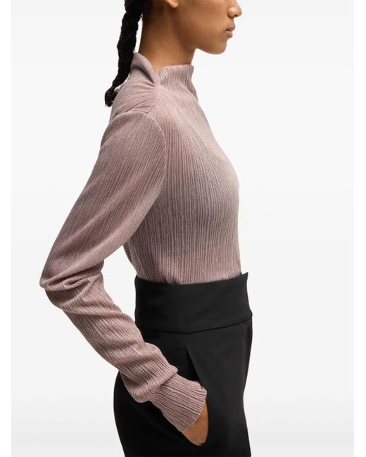 HUGO Brown Plissé-Effect Blouse