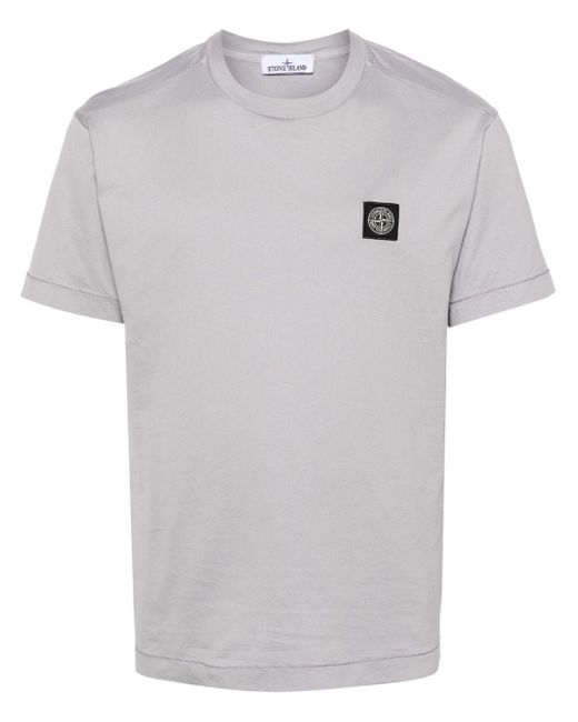 T-shirt en coton à logo appliqué Stone Island pour homme en coloris White