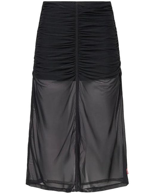DIESEL Black Ruched Skirt With Semi-Sheer Overlay
