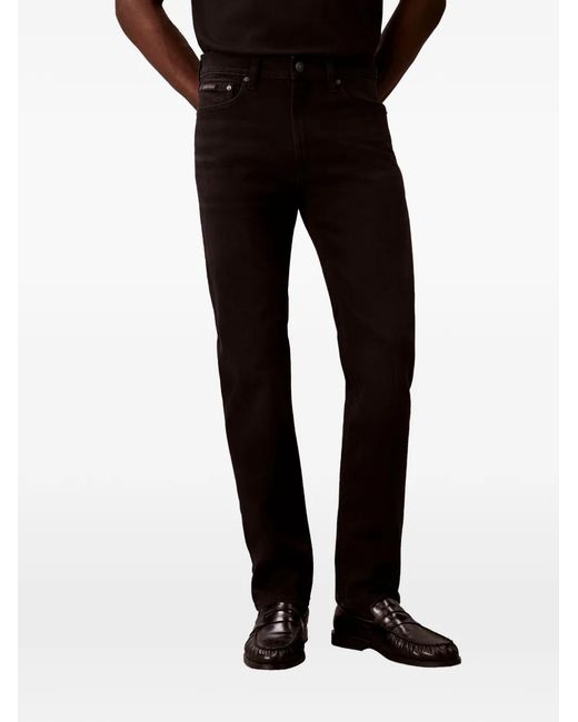 Calvin Klein Black Logo-Patch Straight-Leg Jeans for men