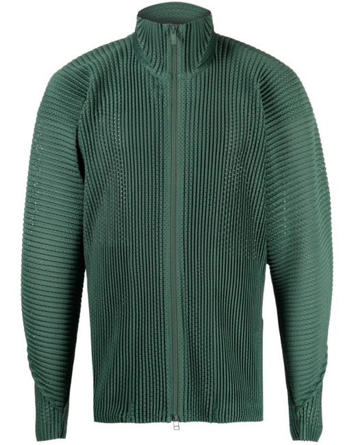 Homme Plissé Issey Miyake Green High-neck Pleated Mesh Jacket for men