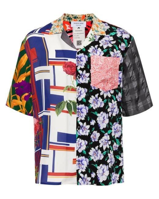 MARINE SERRE Blue Regenerated Silk Scarves Bowling Shirt for men