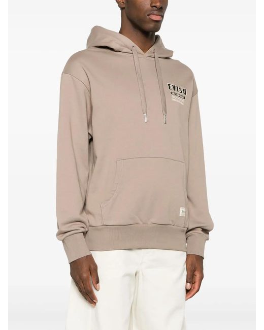 Evisu Natural Logo-Patch Cotton Hoodie for men