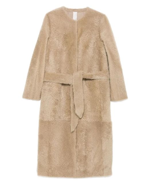 FURLING BY GIANI Natural Belted Single-Breasted Sheepskin Coat