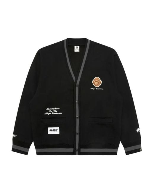 Aape By A Bathing Ape Black Embroidered Ape Head Ribbed Trim Cardigan for men