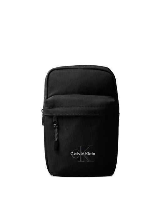 Calvin Klein Black Logo-Embroidered Messenger Bag for men