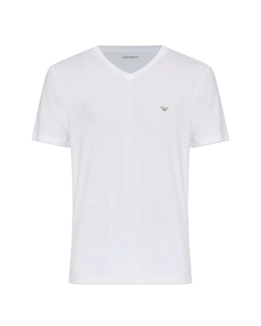 Emporio Armani White V-Neck Logo-Embroidered T-Shirt for men