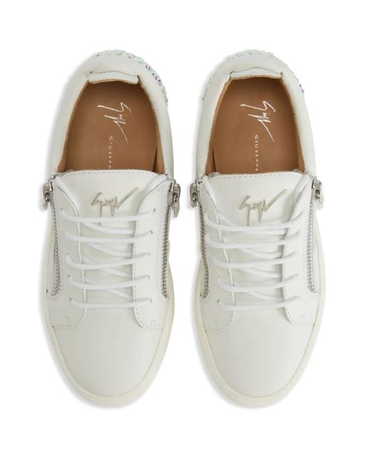 Giuseppe Zanotti White Gail Rhinestone-Embellished Sneakers