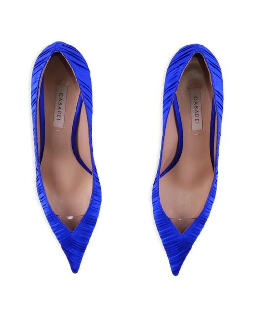 Casadei Blue Pleated Satin Pumps