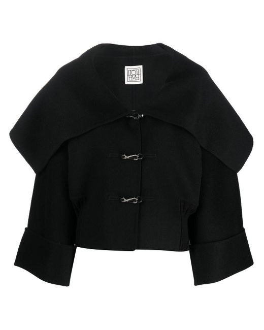 Totême Cropped Wool Jacket in Black | Lyst