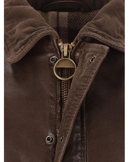 Al Duca D'aosta Brown Grainy Leather Bomber Jacket for men