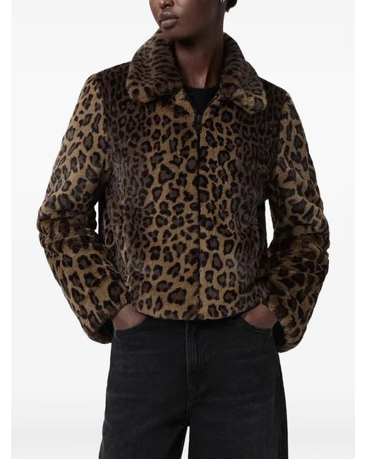 AllSaints Black Saye Leopard-Print Collared Jacket