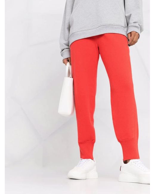 Alberta Ferretti Red Ribbed-Detailing Knitted Track Pants