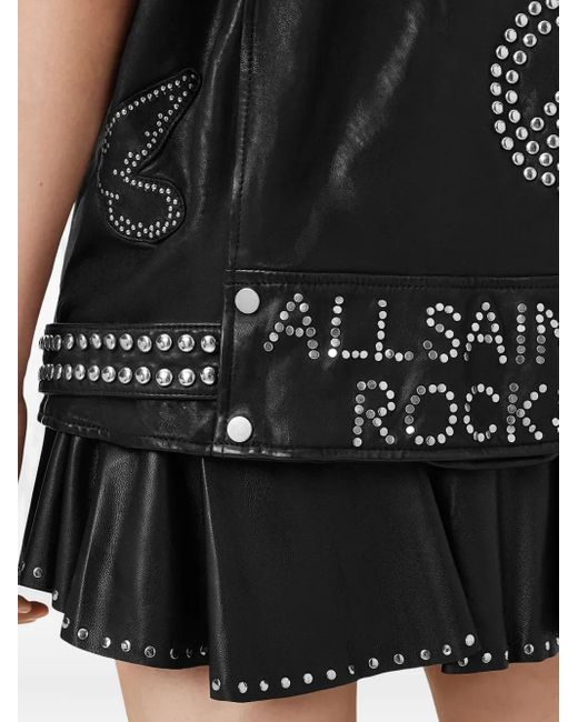 AllSaints Black Studded Leather Biker Vest