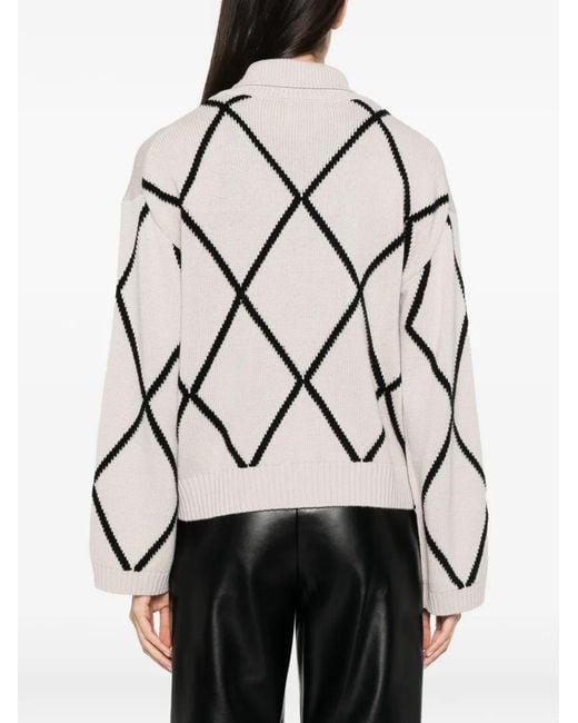 Allude Natural Argyle-Pattern Roll-Neck Sweater