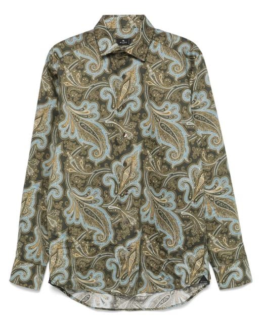 Etro Green 3-Fabrics Dress Shirt for men