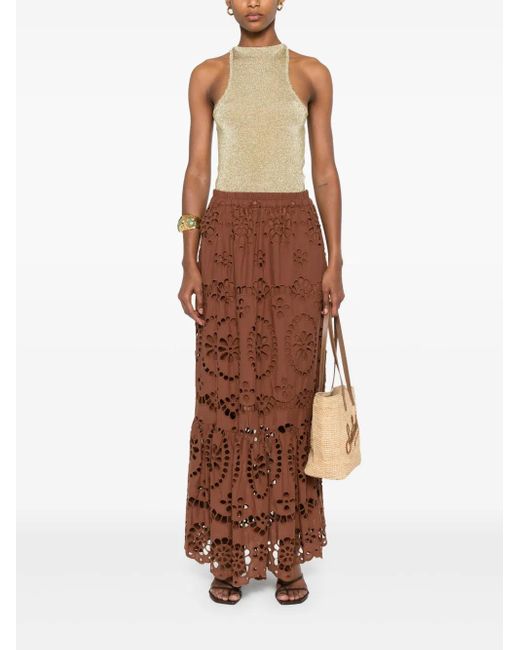 Mc2 Saint Barth Brown Broderie-Anglaise Skirt