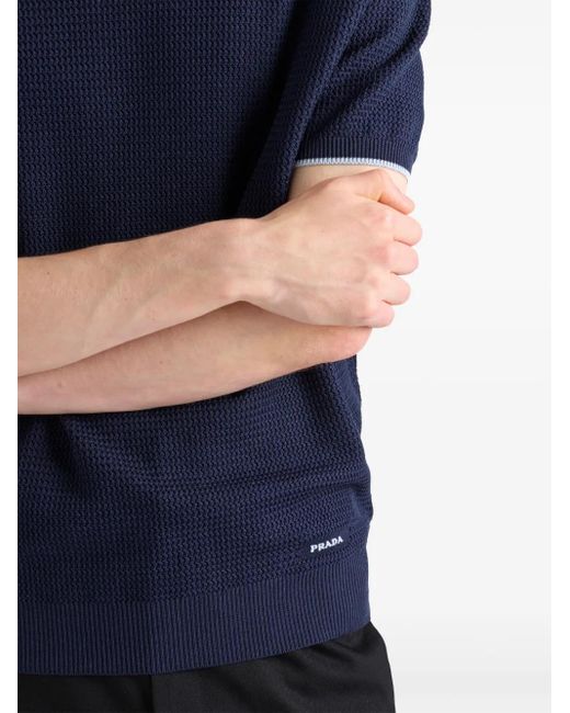 Prada Blue Silk-Blend T-Shirt for men