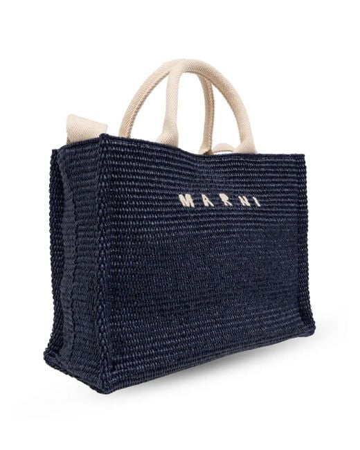 Marni Blue Raffia-Effect Small Tote Bag