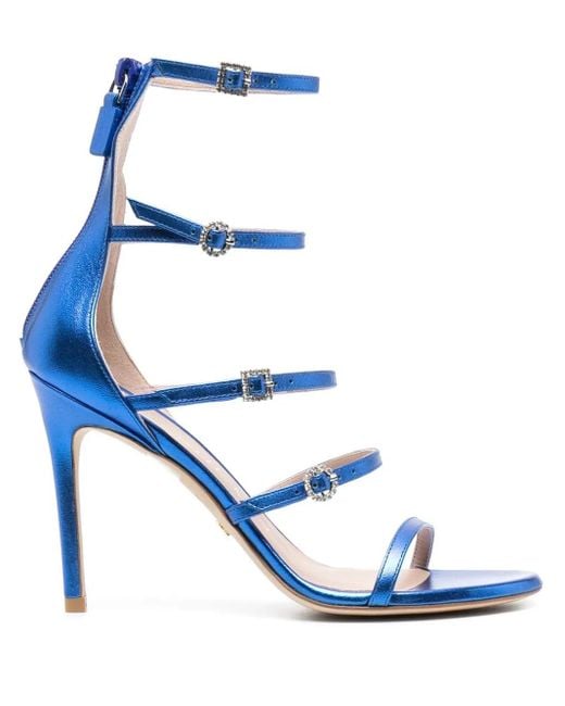Stuart Weitzman Blue 100Mm Crystal-Buckle Metallic Sandals