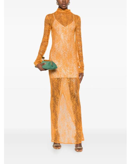 Patrizia Pepe Robe Mi-Longue  Ornements De Sequins in Orange | Lyst