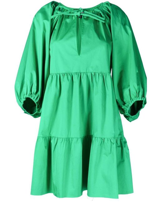 Cynthia Rowley Tiered Tie-neck Mini Dress in Green | Lyst
