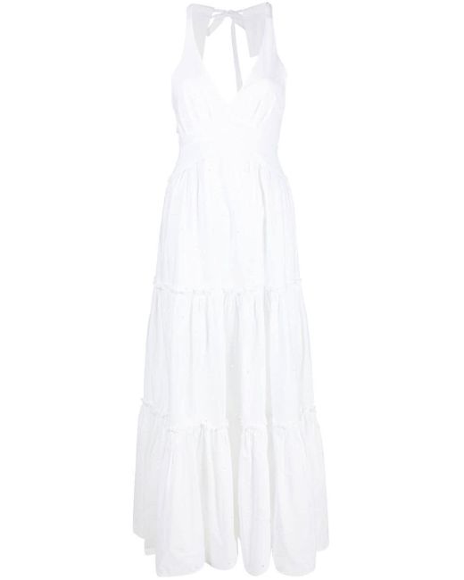 Pinko Monogram Broderie Anglaise V-neck Maxi Dress in White - Save 10% ...