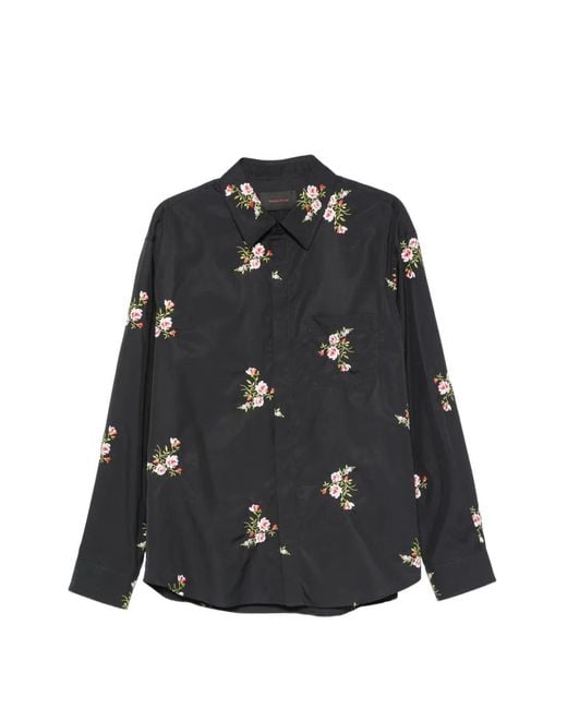 Simone Rocha Black Floral-Embroidered Concealed-Button Shirt for men