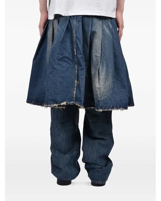 Domenico Orefice Blue Pleated Distressed-Effect Midi Skirt for men