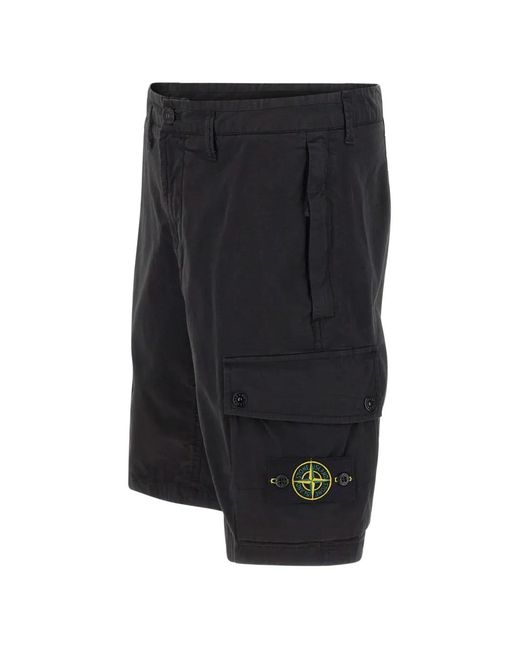 Stone Island Black Compass-Badge Cargo Shorts for men