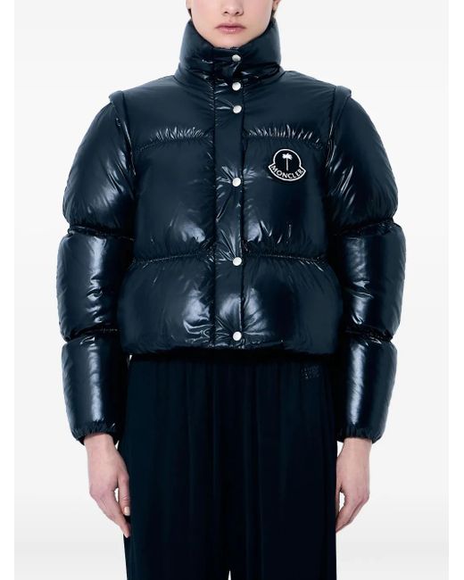 Palm Angels x Moncler Logo-Patch Down Jacket in Blue | Lyst UK