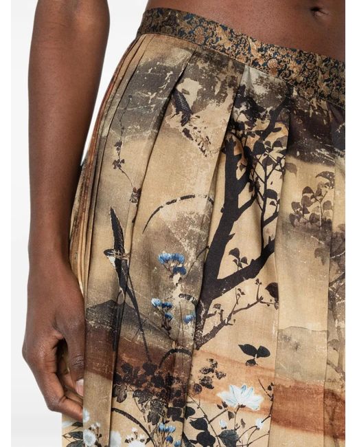 Pierre Louis Mascia White Doxgr Landscape-Print Pleated Maxi Skirt