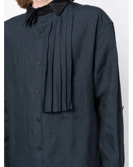 Yohji Yamamoto Blue Pleated-Detail Cotton Shirt for men