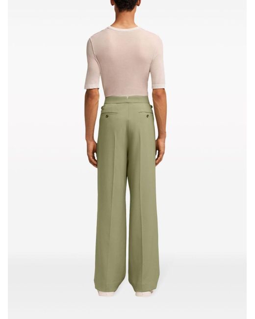 AMI Green Pleat-detail Wide-leg Trousers for men