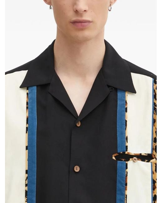Wacko Maria Black Animal-Print Panel Shirt for men