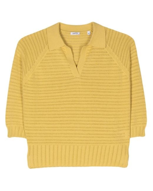 Aspesi Yellow Pointelle-knit Polo Shirt